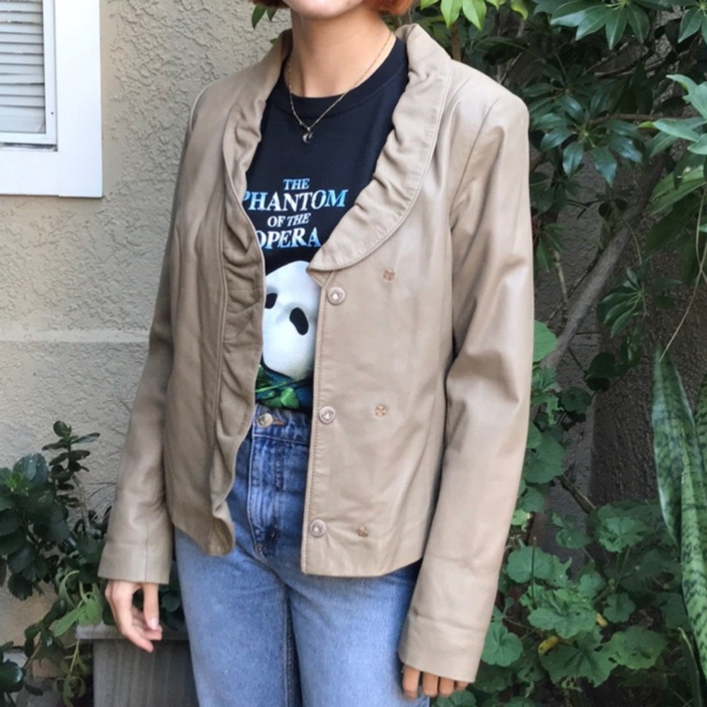 Vintage grayish olive INC International Concepts leather jacket